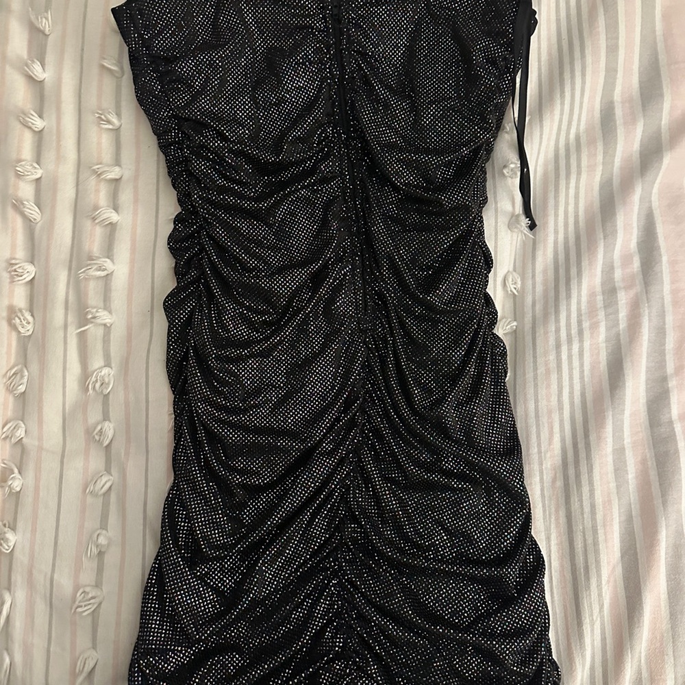 Chic Black Ruched Mini Dress - Picture 4 of 5